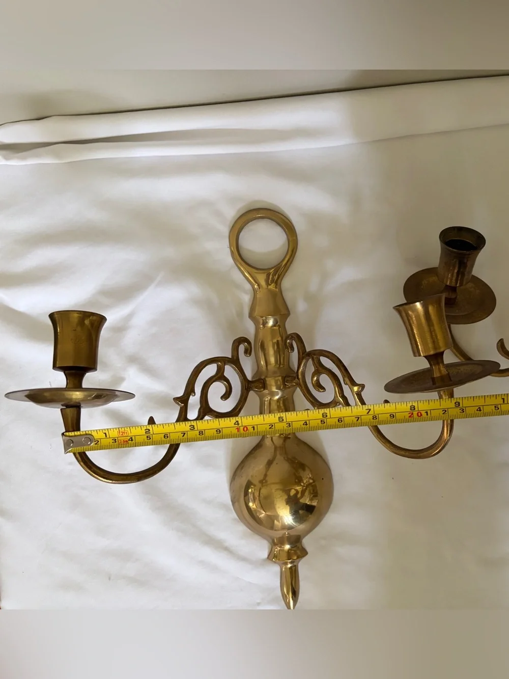 Vintage 1994 Brass Wall Sconce Candle Holders Pair Korea Ornate Double Arm 11”